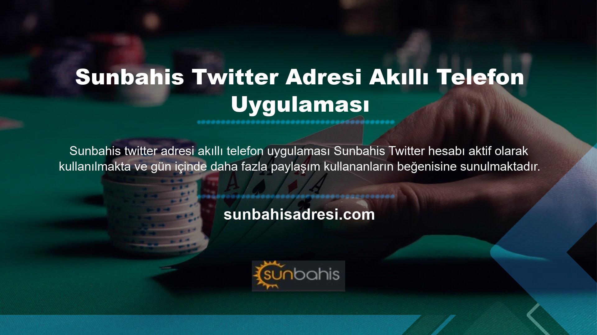 Bu sitenin Twitter kullanıcı adı @Sunbahis Türk’tür ve Twitter'ın arama bölümünde kullanıcı adını aratarak durumunu kontrol edebilirsiniz